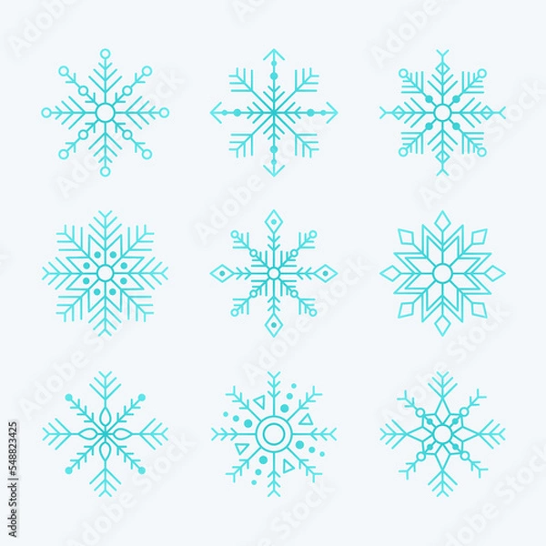 Fototapeta Blue snowflake icons set. snowflakes collection