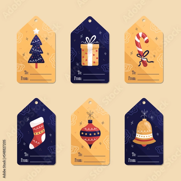 Fototapeta Set of vector illustration of christmas gift labels. To - From cards.