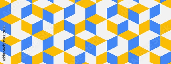 Obraz Rhombus seamless pattern in Ukrainian flag colors. Geometric vector background with blue and yellow diamonds. Colors of Ukraine.