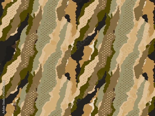 Fototapeta Full seamless camouflage background. Fabric print texture pattern for textile. Army camo uniform skin vector for fashion and wallpaper. 