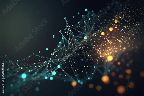 Fototapeta Abstract dots and lines digital data connection concept background. Network communication and technology. Lines moving from dot to dot. Connected world.