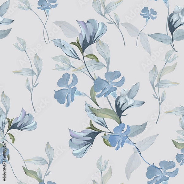 Fototapeta Blue Floral Seamless Pattern. Big Floral With trendy color Good for fashion, print, branding, invitation and more. 