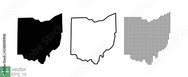 Fototapeta Ohio US state blank map. Silhouette, outline, plan, dot map. Cartography, regional, country, geography concept. Simple flat style. Vector solid illustration isolated on white background. EPS 10.
