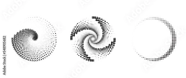 Obraz Halftone dot background pattern vector illustration. Circle and spiral shape monochrome gradient dotted texture, fade distressed overlay. Design for poster, cover, banner, mock-up, sticker, layout.