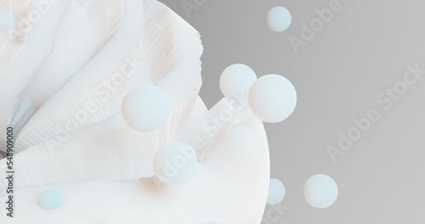 Fototapeta abstract background using a soft white shell surface texture pattern and balls scattered around it, empty space on the right, 3d rendering, and 4K size