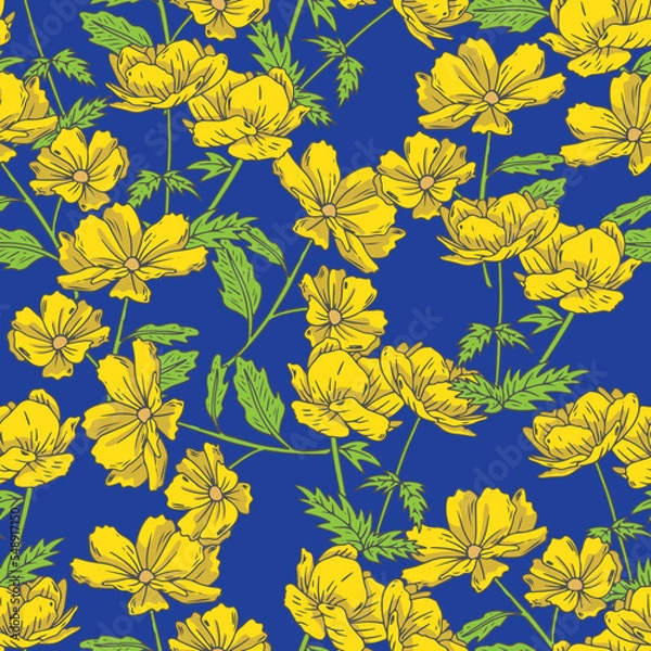 Obraz Vector yellow floral seamless pattern digital textile print. Vector illustration
