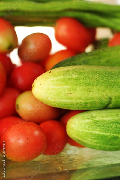 Fototapeta Fresh vegetables - tomatoes - cucumber.