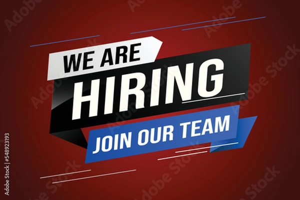 Obraz hiring recruitment Join now design for banner poster We are hiring lettering with geometric shapes lines. Vector illustration typographic. Open vacancy design template modern concept	