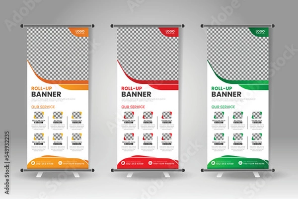 Obraz professional food roll-up banner advertising design, roll-up banner, x banner, vertical ad roll-up food banner,menu, food, Fast food, burger, dinner, healthy, pizza, roll up, dish, template