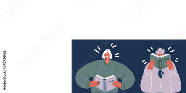 Obraz Cartoon vector illustration of man and woman reading story book