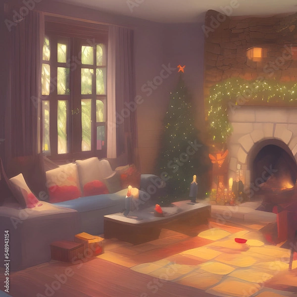 Obraz christmas living room, Made by AI, Artificial Intelligence
