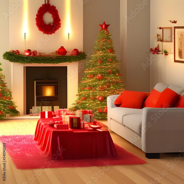 Obraz christmas living room, Made by AI, Artificial Intelligence
