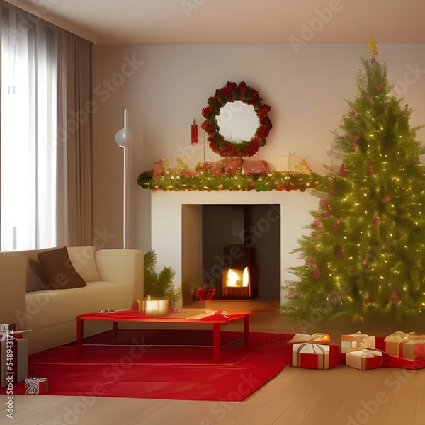 Obraz christmas living room, Made by AI, Artificial Intelligence
