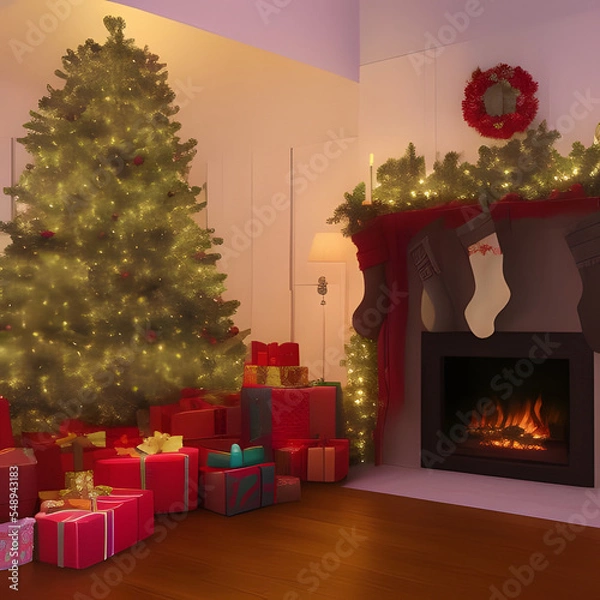Obraz christmas living room, Made by AI, Artificial Intelligence
