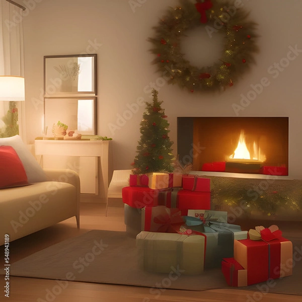 Obraz christmas living room, Made by AI, Artificial Intelligence
