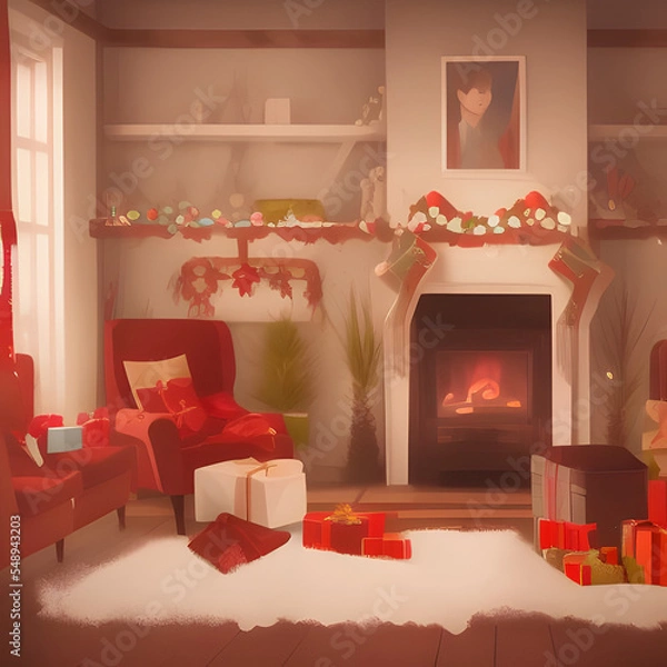 Obraz christmas living room, Made by AI, Artificial Intelligence
