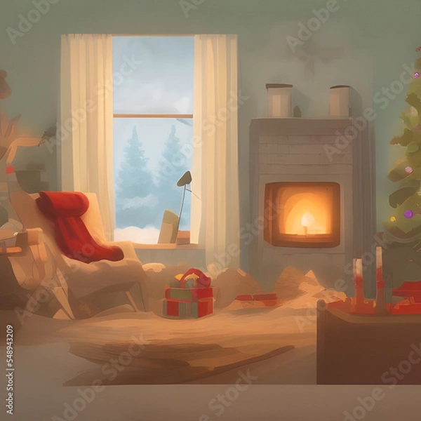 Obraz christmas living room, Made by AI, Artificial Intelligence
