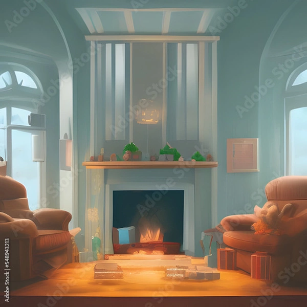 Fototapeta christmas living room, Made by AI, Artificial Intelligence

