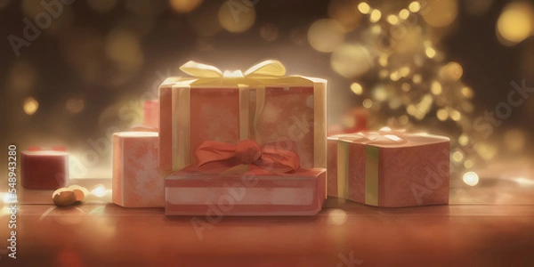 Obraz christmas gift boxes, Made by AI, Artificial Intelligence
