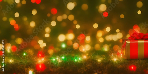 Obraz christmas gift box with lights,  Made by AI, Artificial Intelligence
