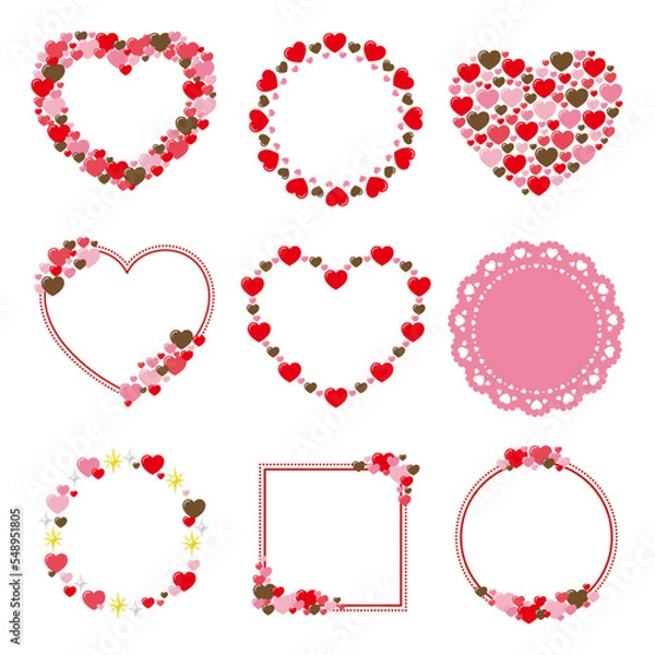 Fototapeta かわいい赤のバレンタインデーハート型フレームセット 線無し