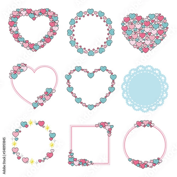 Fototapeta かわいいピンクと水色のハート型フレームセット