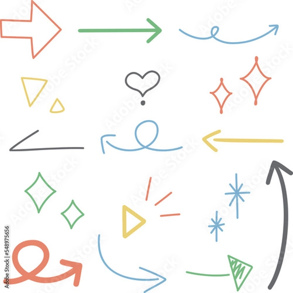 Fototapeta 手書きの矢印とあしらい｜かわいい色