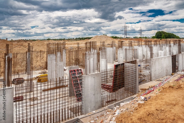 Fototapeta Monolithic formwork and concrete walls in housing construction