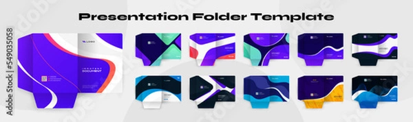 Fototapeta Presentation folder or pocket folder template bundle with document and paper file set