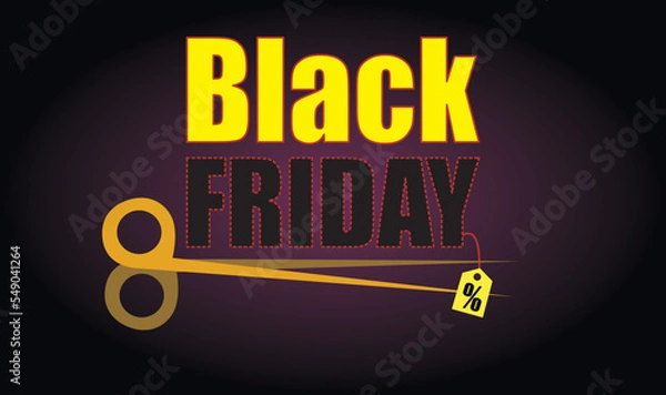 Fototapeta Black Friday with ticket and scissors