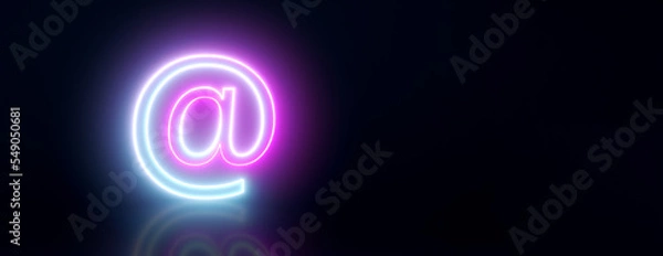 Fototapeta neon email address symbol, 3d render, panoramic layout