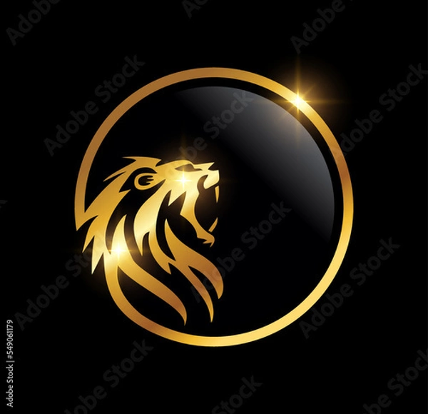 Obraz Golden Lion Head In Circle Logo Vector