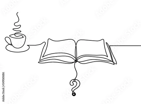 Obraz Abstract open book with question mark as line drawing on white background. Vector