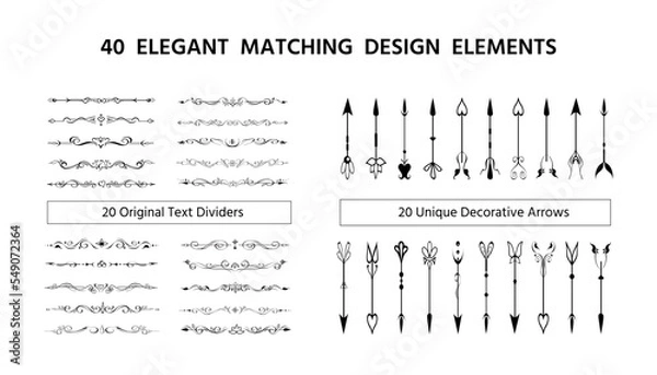 Obraz Set of 20 text dividers, 20 decorative arrows