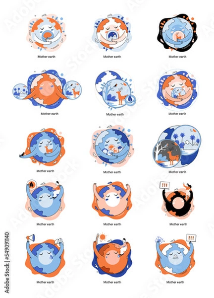 Fototapeta International Mother Earth Day metaphor. Environmental problems and ecological protection. Universal symbolic holiday of love, care common home. Relationship between planet its ecosystems and humans