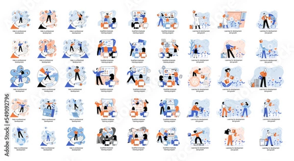 Fototapeta Help in professional development. Qualified employee training program. Learning for software development and growth. Agile project management devOps team, project life scrum meeting. Creative metaphor
