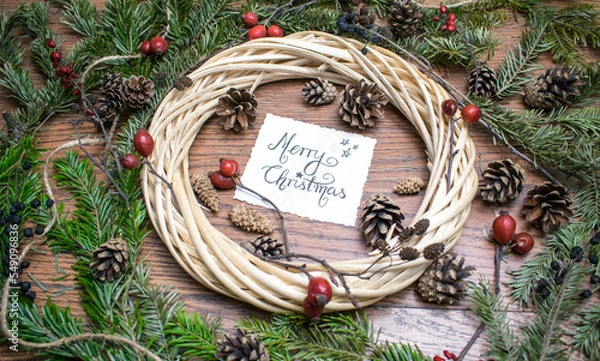 Obraz Merry Christmas wreath. Christmas eve