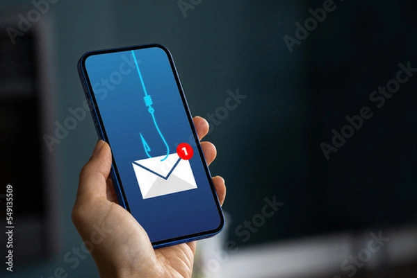 Fototapeta Phishing bait alert concept on a smartphone screen