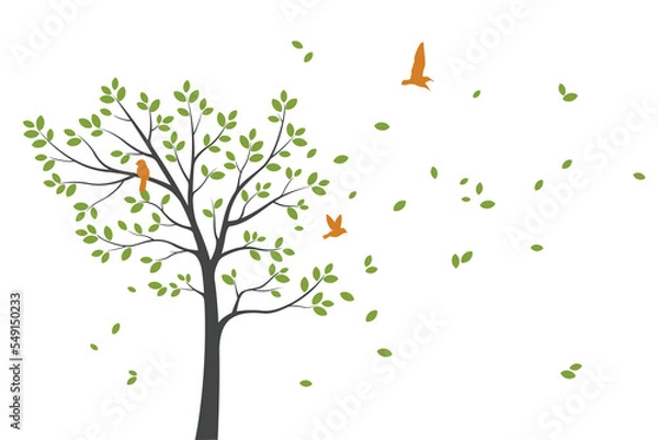 Obraz Tree Wall decoration Concept. Bird on branch wall decoration sticker design vector illustration
