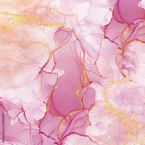 Fototapeta Abstract background with Alcohol ink, marble texture design with gold glitter background for template. invitation card. greeting card. wedding card