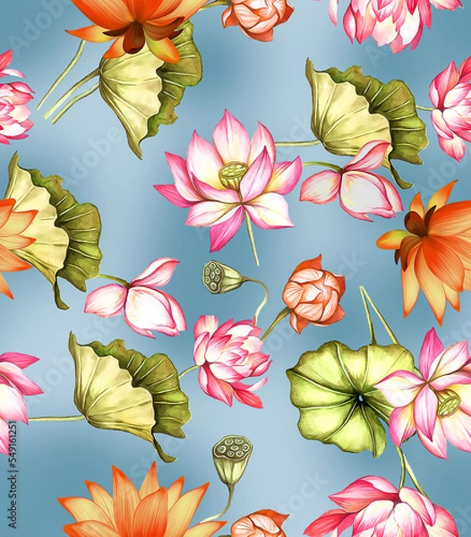 Fototapeta Seamless Digital Flower Pattern - Textile Design Watercolor Background