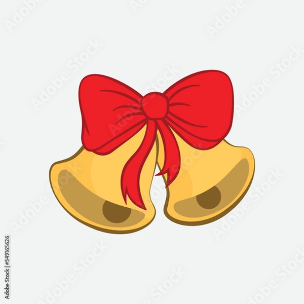 Fototapeta Golden Christmas bells with red bow icon. Christmas design element. Christmas bell background. Vector illustration