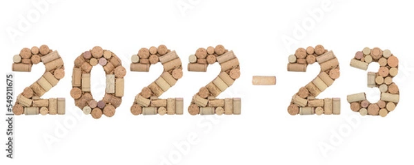Obraz New year 2022 and 23 numbers made of wine corks isolated on white