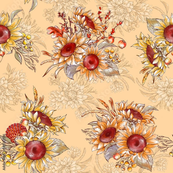 Obraz Digital Flower Pattern - Textile Pattern Design , Watercolor Background, Watercolor illustration. Textile Digital Pattern, Digital Design