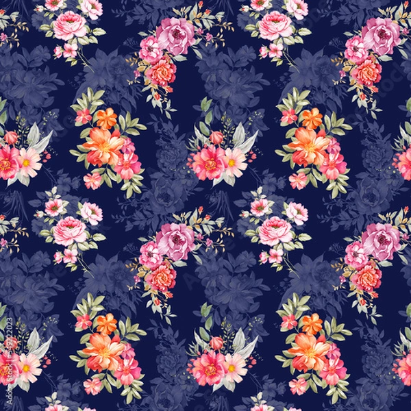 Fototapeta Digital Flower Pattern - Textile Pattern Design , Watercolor Background, Watercolor illustration. Textile Digital Pattern, Digital Design