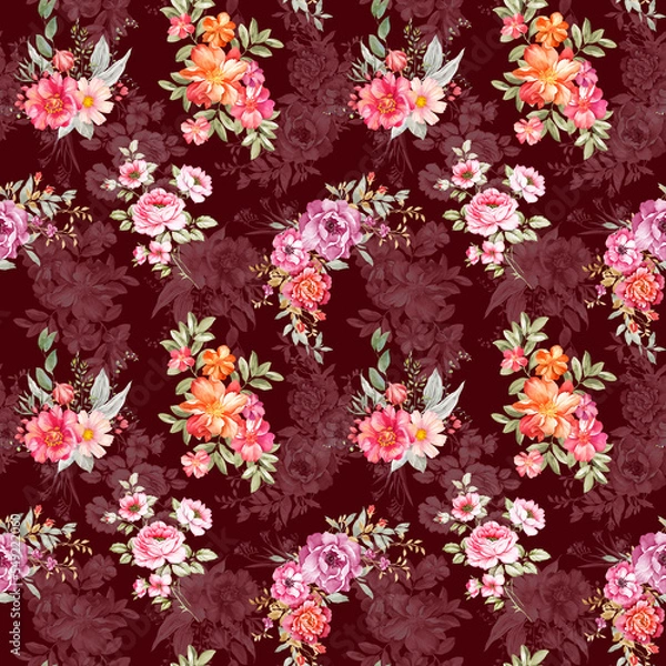 Fototapeta Digital Flower Pattern - Textile Pattern Design , Watercolor Background, Watercolor illustration. Textile Digital Pattern, Digital Design