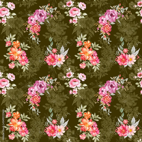 Fototapeta Digital Flower Pattern - Textile Pattern Design , Watercolor Background, Watercolor illustration. Textile Digital Pattern, Digital Design