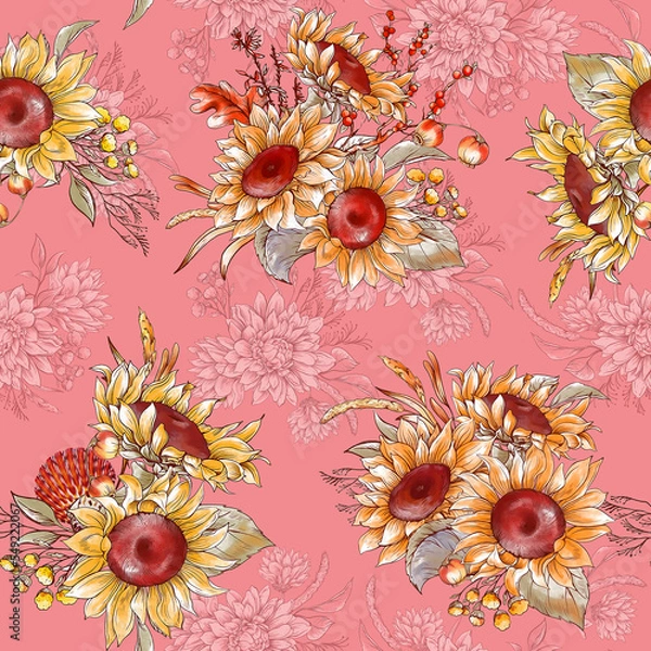 Fototapeta Digital Flower Pattern - Textile Pattern Design , Watercolor Background, Watercolor illustration. Textile Digital Pattern, Digital Design