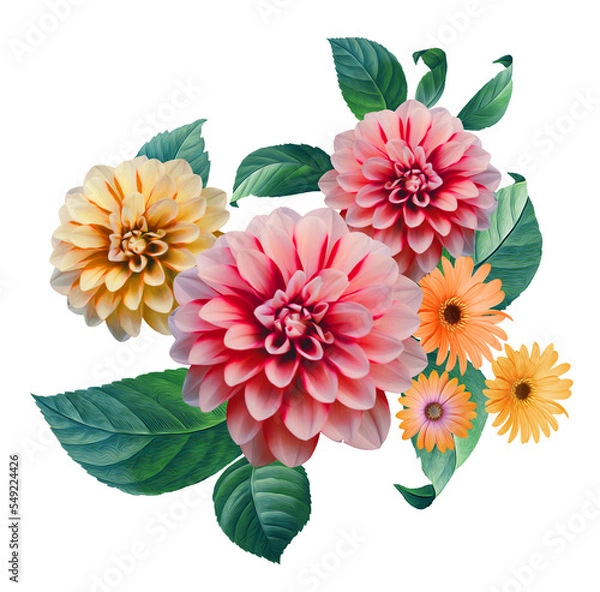 Fototapeta Stylized Beautiful Flowers, Digital Flower Pattern - Textile Pattern Design , Watercolor Background, Watercolor illustration. Textile Digital Pattern, Digital Design