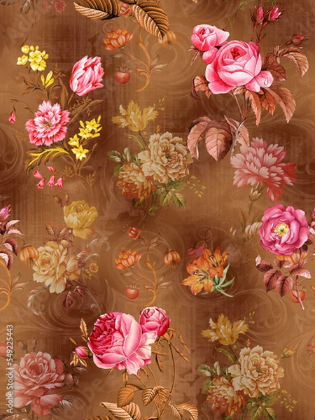 Fototapeta Digital Flower Pattern - Textile Pattern Design , Watercolor Background, Watercolor illustration. Textile Digital Pattern, Digital Design